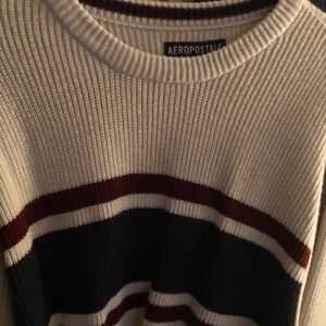 Aeropostal men’s Striped Cream and Navy Sweater